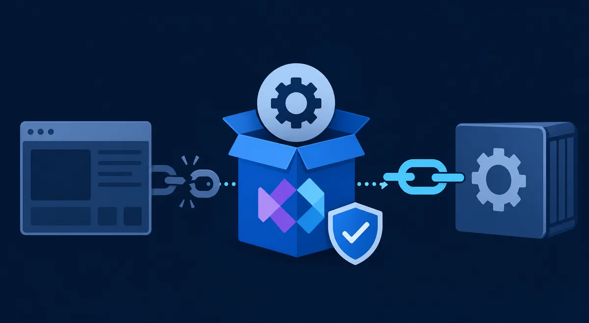 Editorial illustration of an official runtime package restoring an MSVCR110.dll dependency