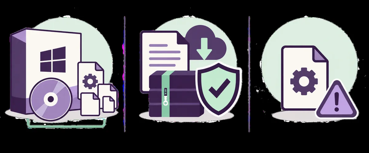 Editorial comparison of an official Microsoft guidance path, an original application installer and an anonymous DLL mirror